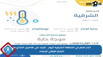 إنذار أصفر في المنطقة الشرقية اليوم.. تعرف على تفاصيل التحذير من المركز الوطني للأرصاد